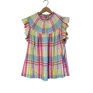 Crown & Ivy Ruffle Sleeve Plaid Top Shirt Size 2X New Plus Size Women’s